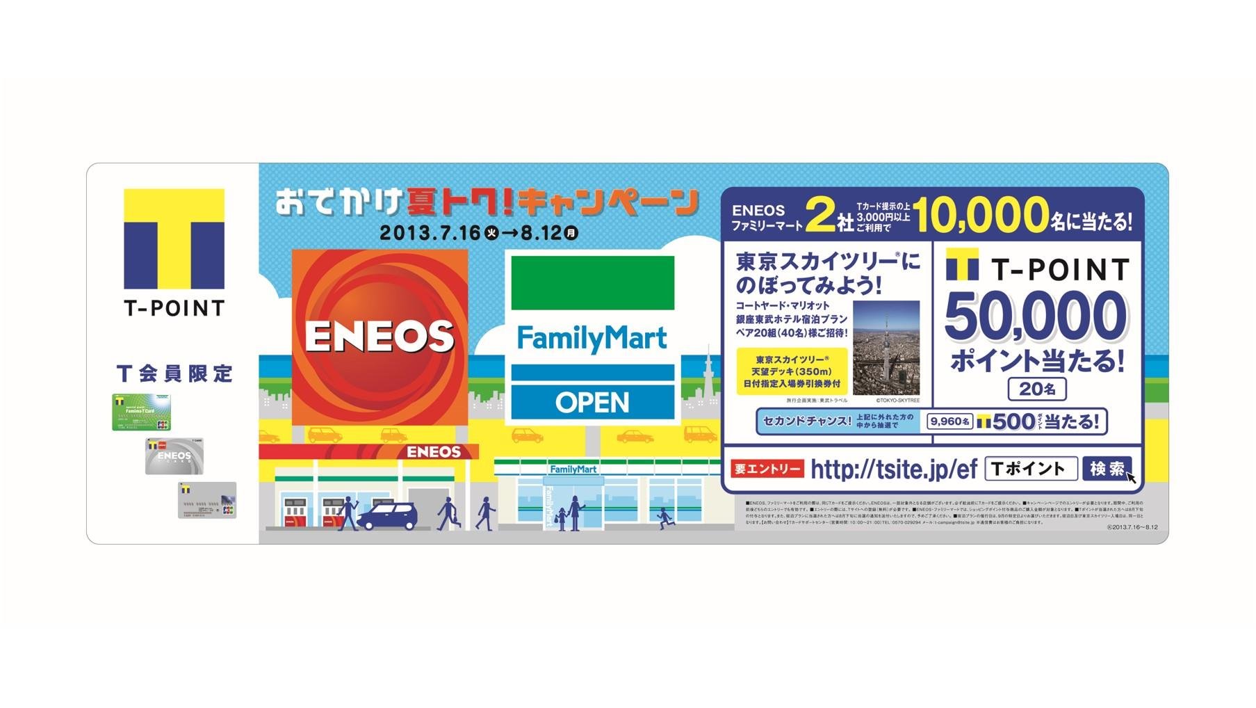这是“ENEOS”和“FamilyMart”首次联合推广活动“外出夏季特别活动”的说明图。