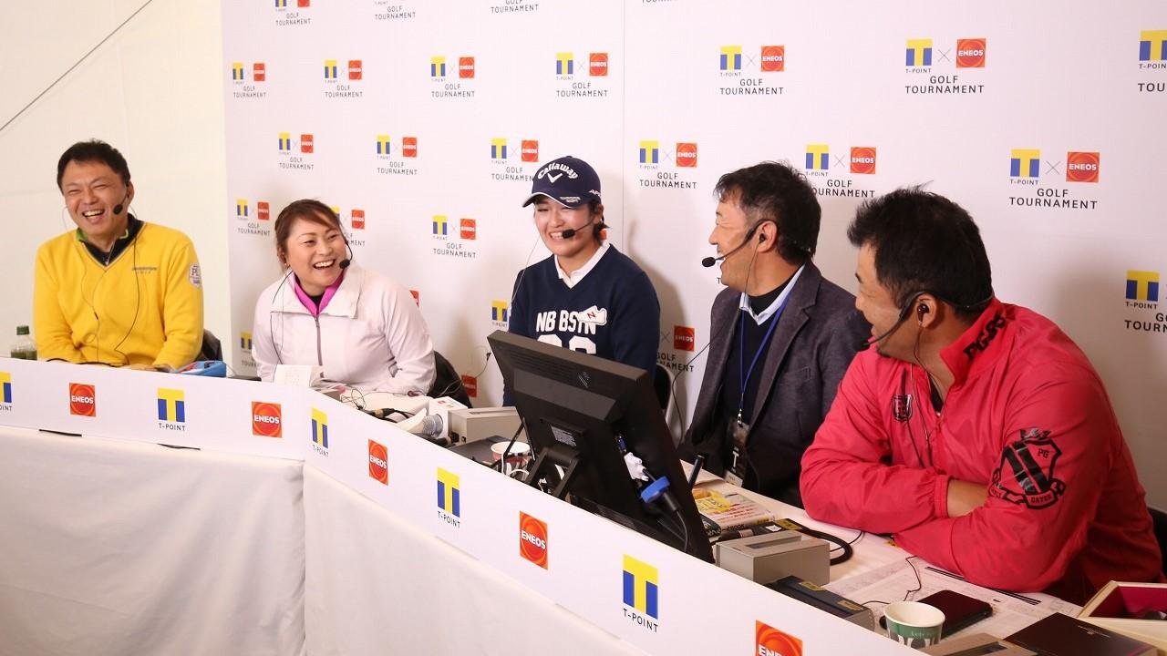 这是 LPGA 巡回赛“T-Point x ENEOS 高尔夫锦标赛”网络直播的说明图片，从比赛三天到赛后点播，总观看次数达到 144 万次。