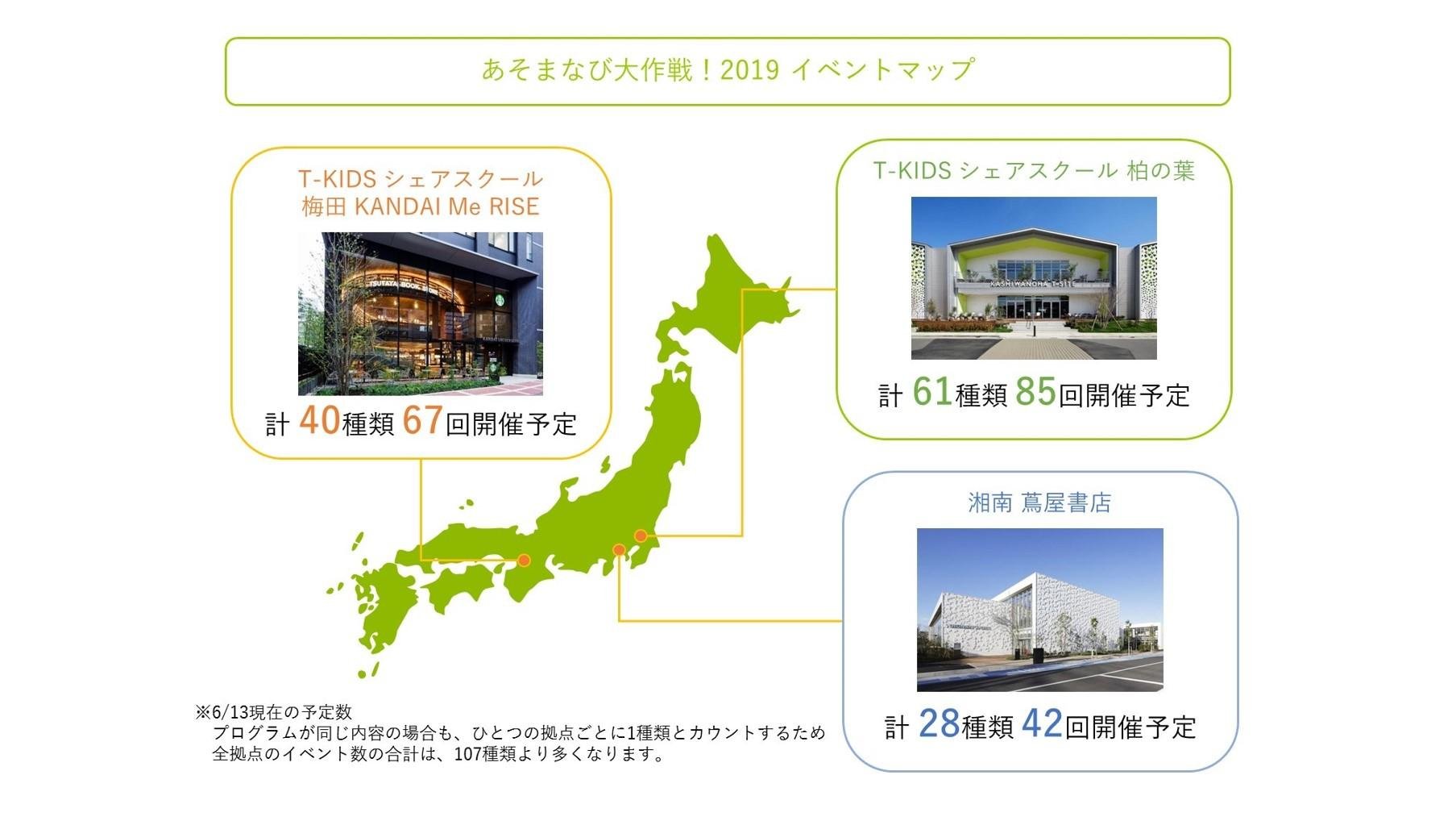 この夏、全国３拠点に 全107種類194回以上の 子どもたちの「好き」が見つかる"あそまなび"イベントがやってくる！！の説明画像です