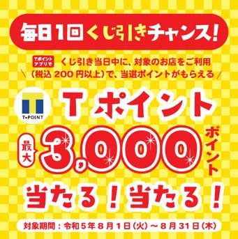 【Tポイントが最大3,000ポイント当たるチャンスも！】 "街のお店"でTポイントがもらえる長期大型キャンペーンの第一弾がスタートの説明画像です