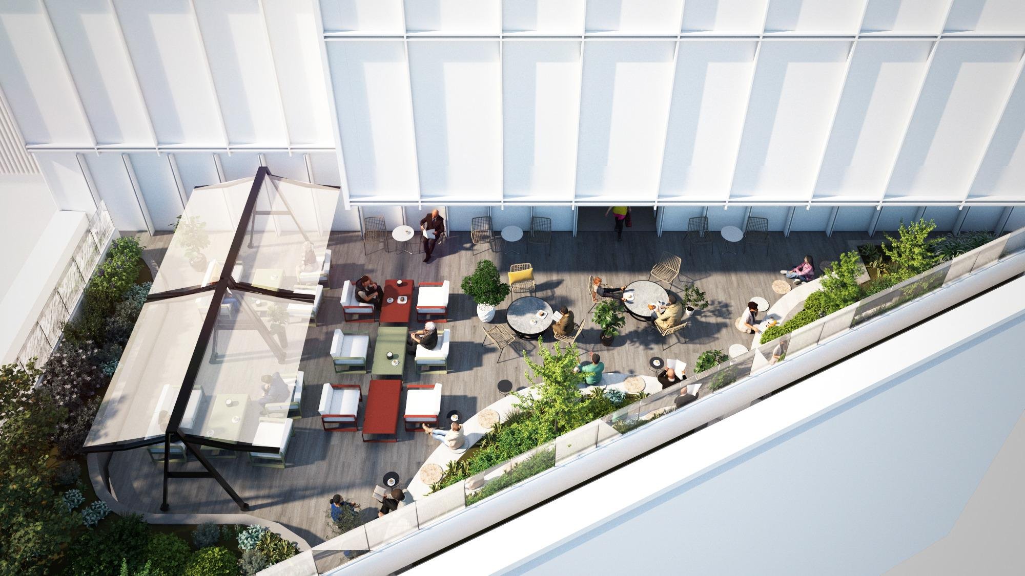 緑を感じながらリラックスできる空間は、思考を整え、新しいアイデアのきっかけを生むテラスの画像です